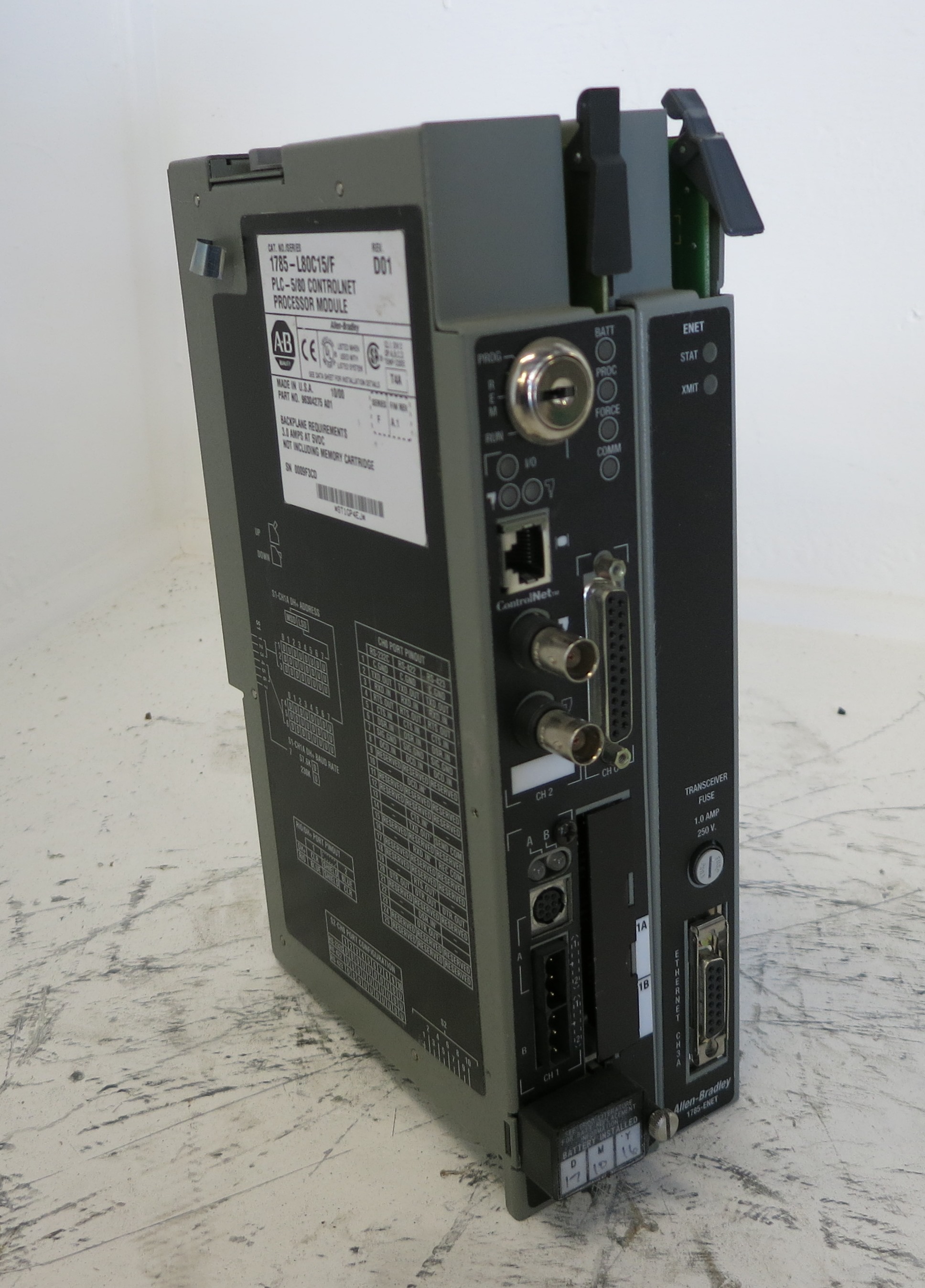 Allen Bradley 1785-L80C15 Ser F Rev D01 PLC 5/80 CPU w/ 1785-ENET Ser B Rev  J01 (DW4900-1)